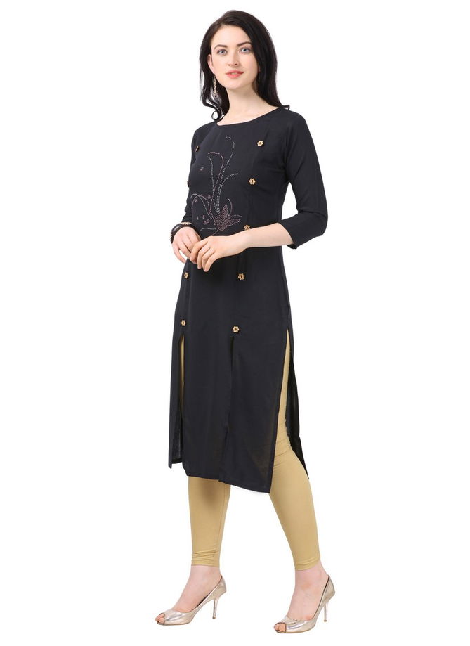 Velentino Heavy Rayon Hot Fix Butta Work Latest Designer Party Wear Stylish Kurtis Collections