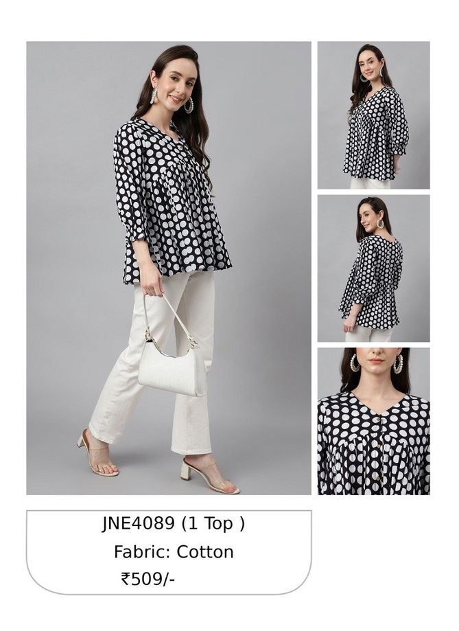 White And Black Colour Janasya Ladies Top Catalog 4089