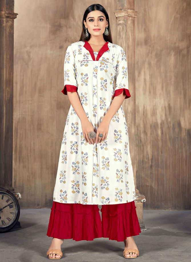 White And Red Colour Seema Ethnic Wear Wholesale Kurti With Bottom 1457