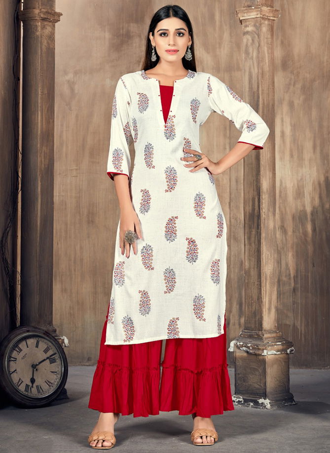 White And Red Seema Ethnic Wear Wholesale Kurti With Bottom 1458