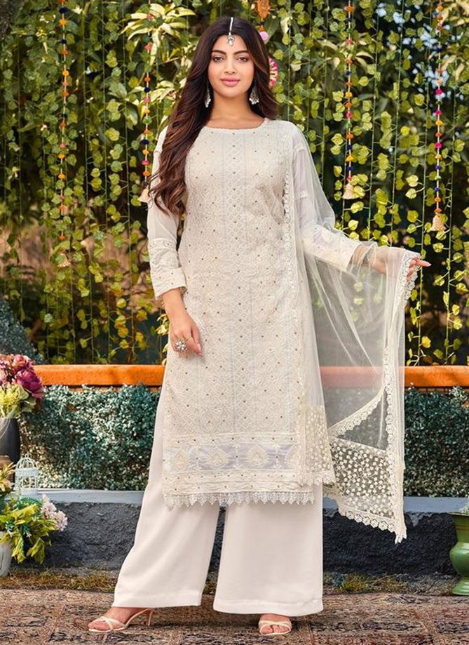 White Colour Celebration Mrudangi Wedding Wear Wholesale Plazzo Suits Catalog 2041