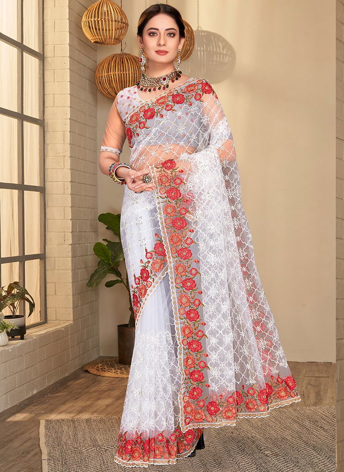 White Colour Gracious Designer Wholesale Wedding Sarees Catalog 1502