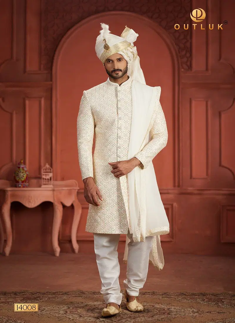 Outluk Wedding Collection Vol 14 Pure Silk Mens Wear Sherwani Wholesale Online