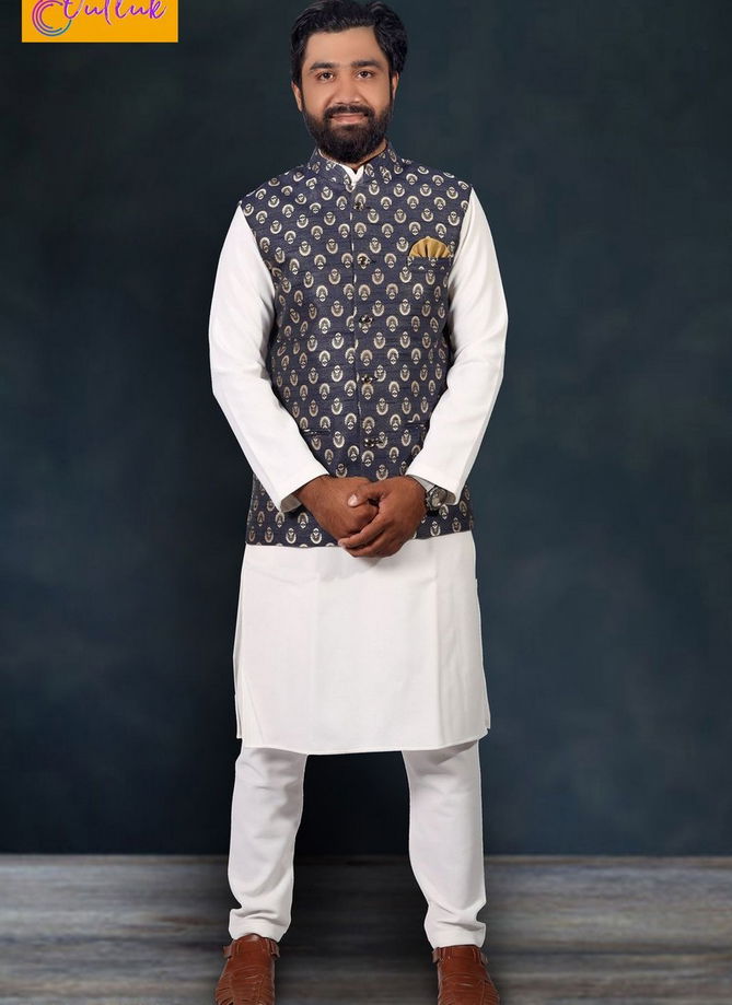 New Desgner Outluk Vol 12 Cotton Party Wear Kurta Pajama With Jute and Jacquard Printed Modi Jacket Collection