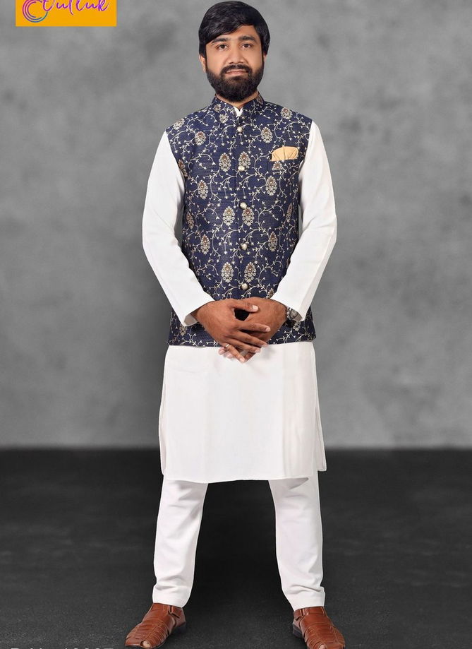 New Desgner Outluk Vol 12 Cotton Party Wear Kurta Pajama With Jute and Jacquard Printed Modi Jacket Collection