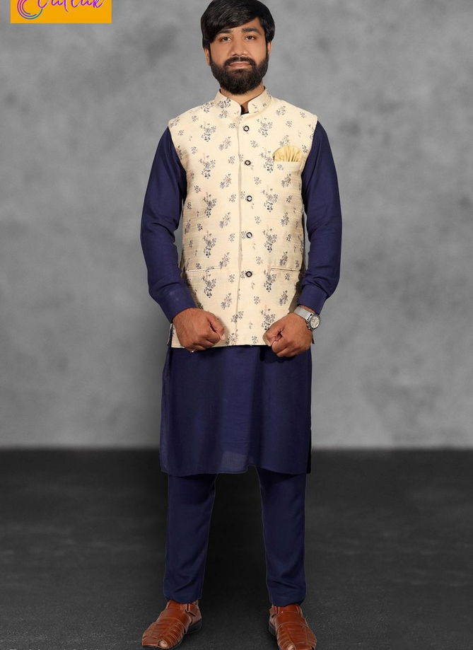 New Desgner Outluk Vol 12 Cotton Party Wear Kurta Pajama With Jute and Jacquard Printed Modi Jacket Collection