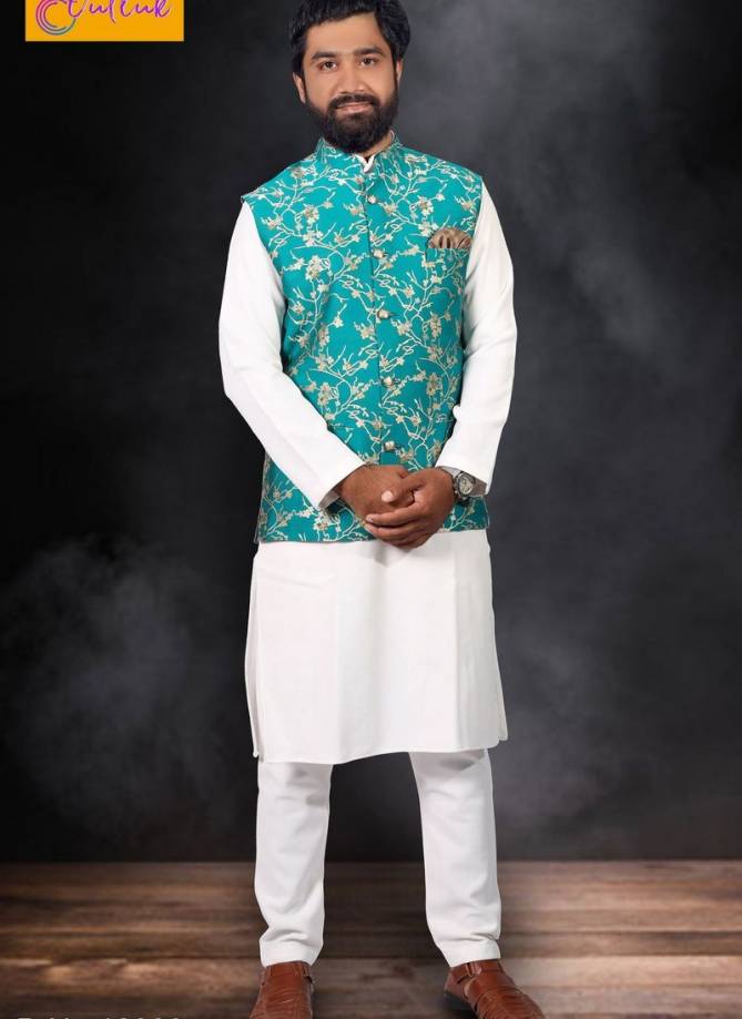 New Desgner Outluk Vol 12 Cotton Party Wear Kurta Pajama With Jute and Jacquard Printed Modi Jacket Collection