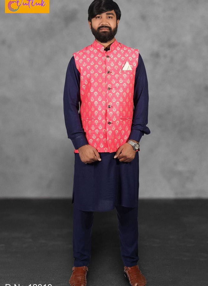 New Desgner Outluk Vol 12 Cotton Party Wear Kurta Pajama With Jute and Jacquard Printed Modi Jacket Collection