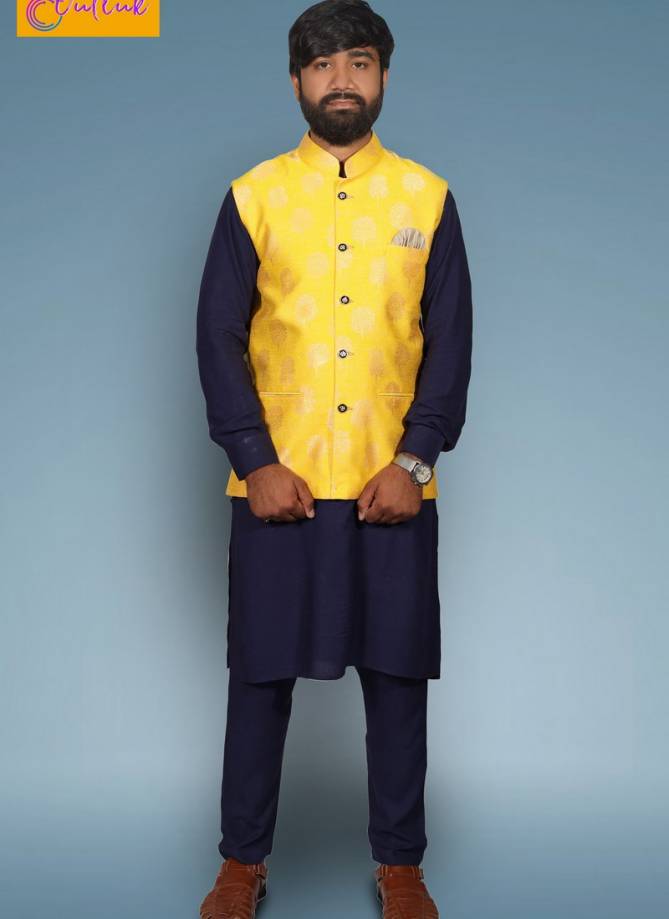 New Desgner Outluk Vol 12 Cotton Party Wear Kurta Pajama With Jute and Jacquard Printed Modi Jacket Collection