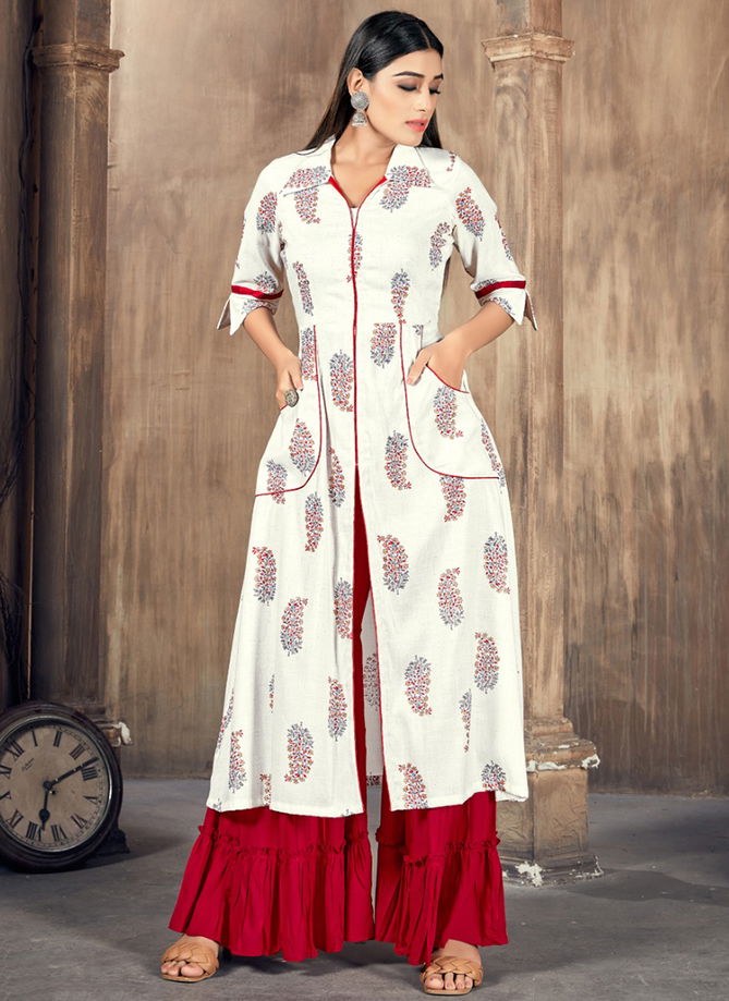 White Seema Ethnic Wear Wholesale Kurti With Bottom 1456