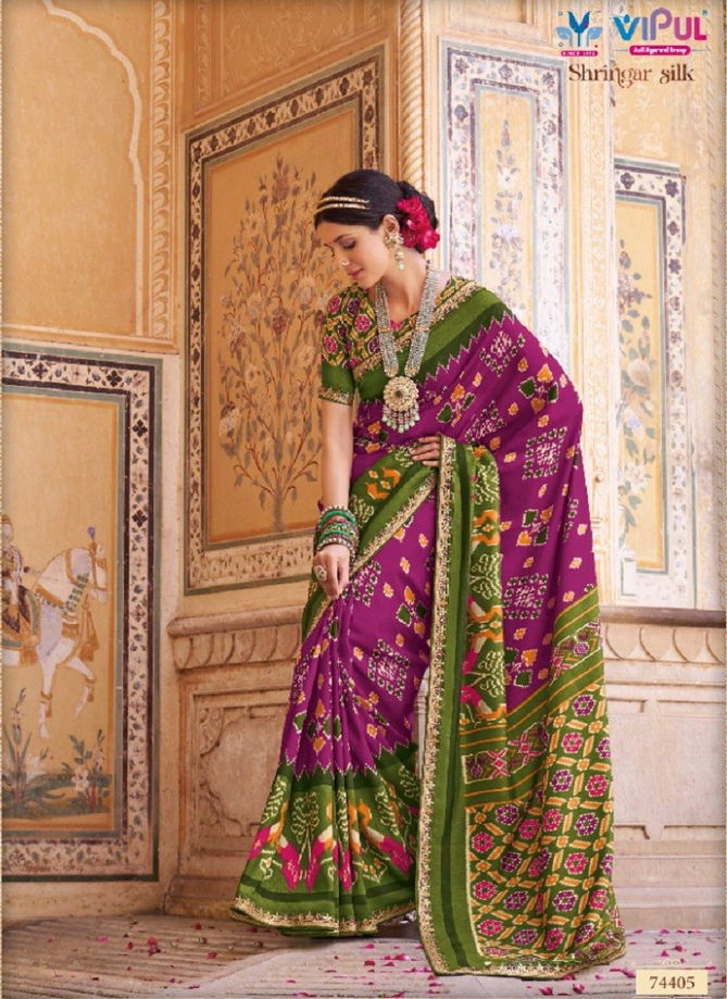 Shringar Silk By Vipul Patola Silk Embroidery Lace Work Designer Saree Catalog