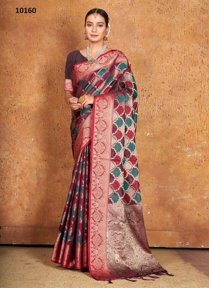 Wine Colour Ashika By Sangam Banarasi Silk Saree Catalog 10160