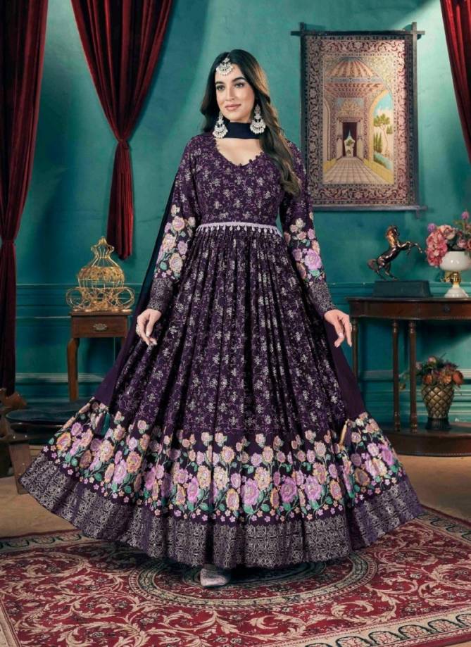 Flory Vol 46 By Kf Shubhkala Foil Printed Full Length Gown With Dupatta Wholesalers In Delhi