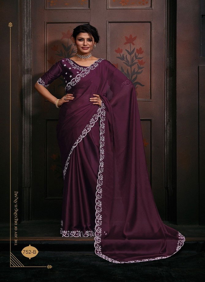 Mehek 752 A TO F Pure Satin Chiffon Party Wear Saree Wholesale Clothing Distributors In India