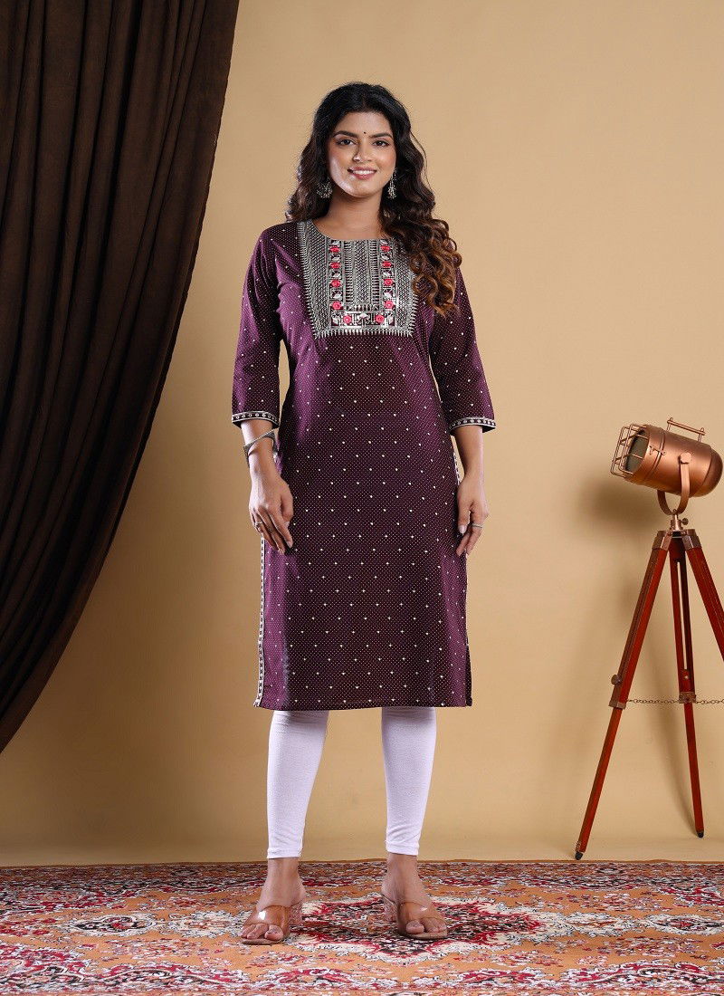 Raisin Women's Rayon Embroidered Casual Daily Wear Kurti Catalog