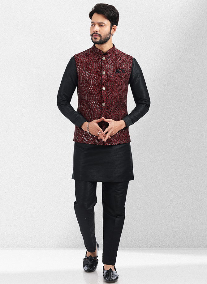 Wine Colour Vol 43 Function Wear Modi Jacket Kurta Pajama Catalog 1842