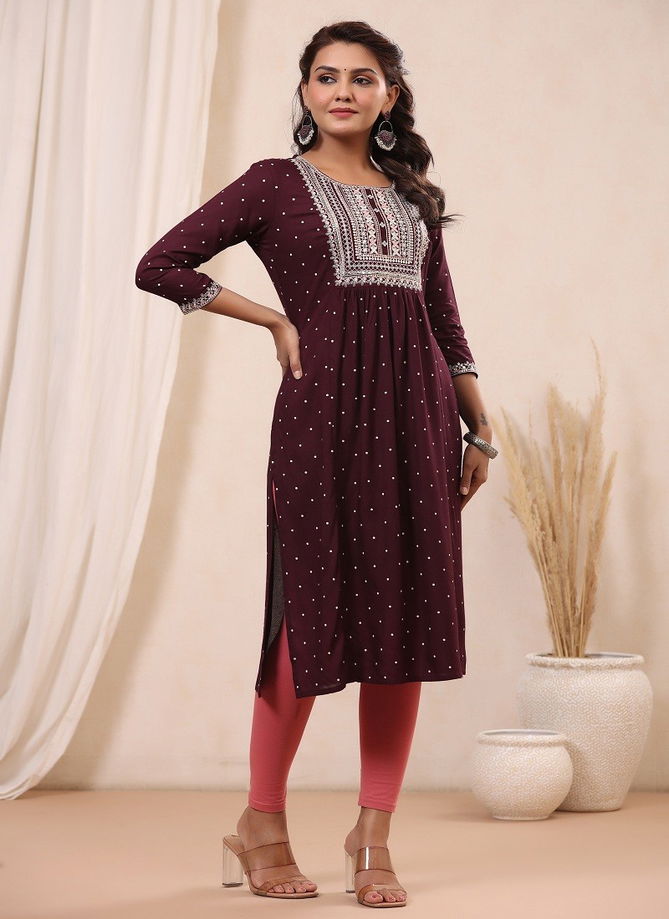 Raisin Women's Rayon Embroidered Casual Daily Wear Kurti Catalog