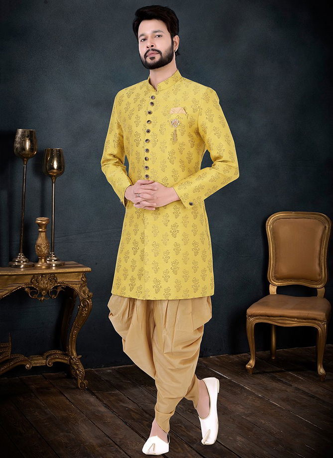 Yellow And Gold Party Wear Mens Wholesale Indo Western 1730