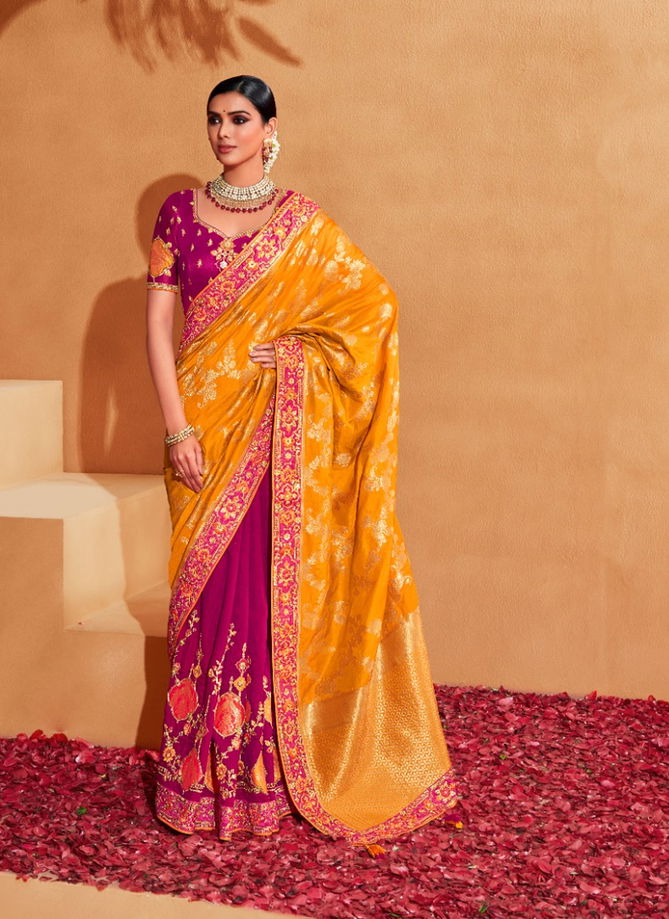 Yellow And Rani Colour Anaara By Tathastu Silk Sarees Catalog 6107