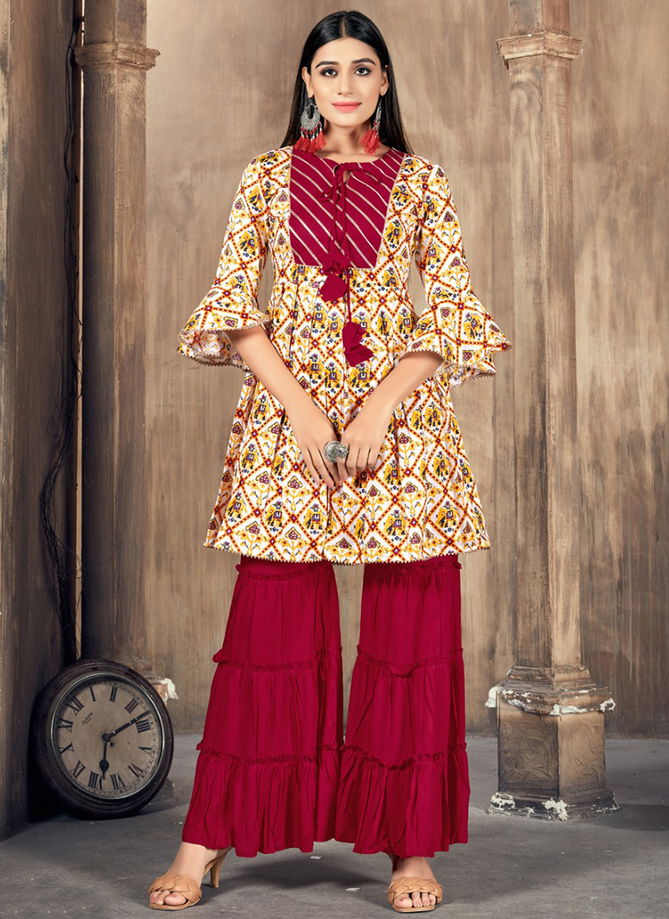 Yellow And Red Colour Seema Ethnic Wear Wholesale Kurti With Bottom 1461 