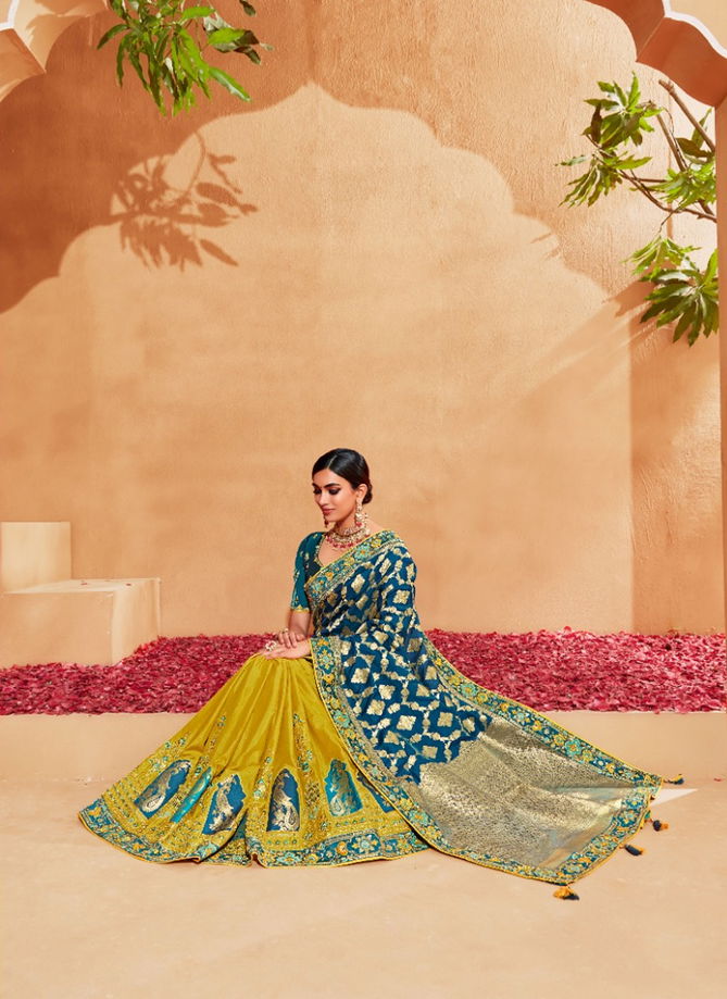 Yellow And Teal Blue Colour Anaara By Tathastu Silk Sarees Catalog 6109