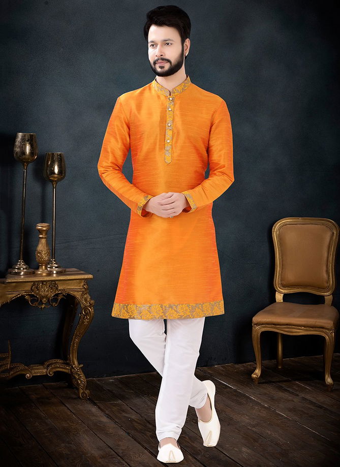 Yellow And White Party Wear Mens Wholesale Kurta Set 1722