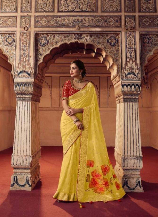 Yellow Color Olvia By Sulakshmi Designer Saree Catalog 7803