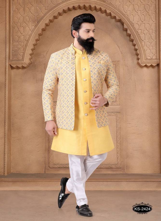 1632 Occasion Wear Mens Silk Designer Modi Jacket Kurta Pajama Orders In India
