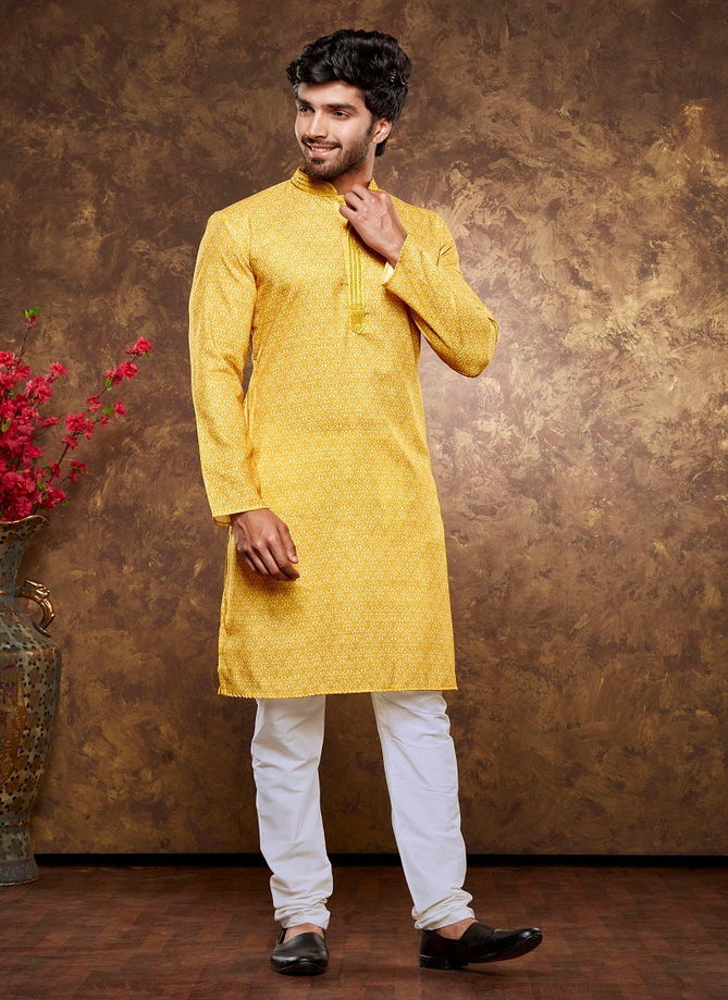 1633 Occasion Mens Wear Poly Cotton Printed Kurta Pajama Surat Wholesale Market