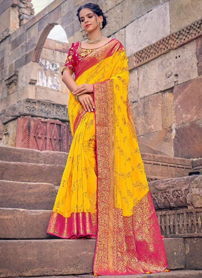 Yellow Colour Madhubani Wholesale Designer Georgette Saree Catalog 1909