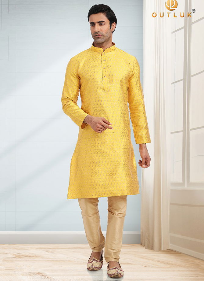 Yellow Colour Outluk 100 Wholesale Festive Wear Kurta Pajama Catalog 100007