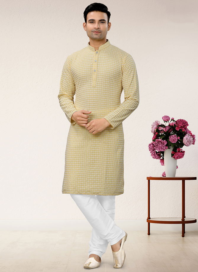 Yellow Colour Outluk 114 Occasion Wear Mens Kurta Pajama Catalog 114005