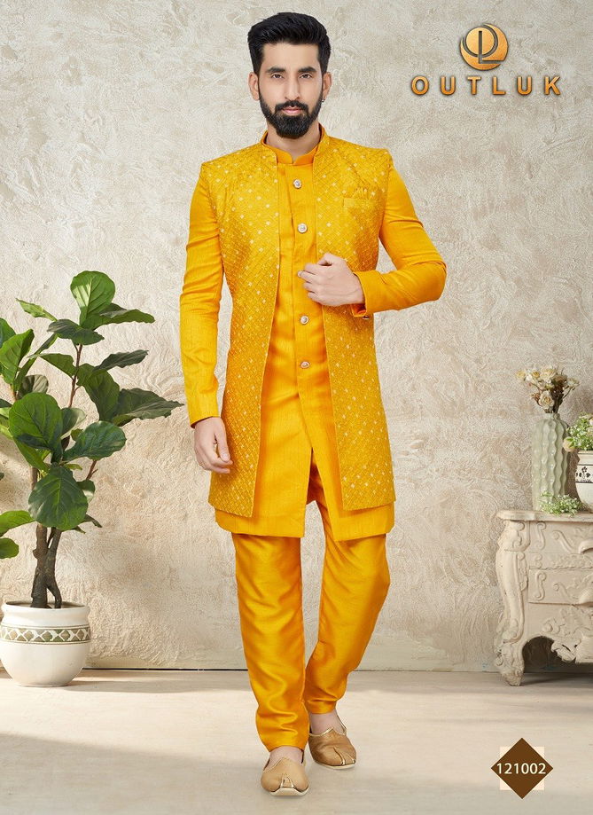 Yellow Colour Outluk Vol 121 Mens Indowestern Catalog 121002