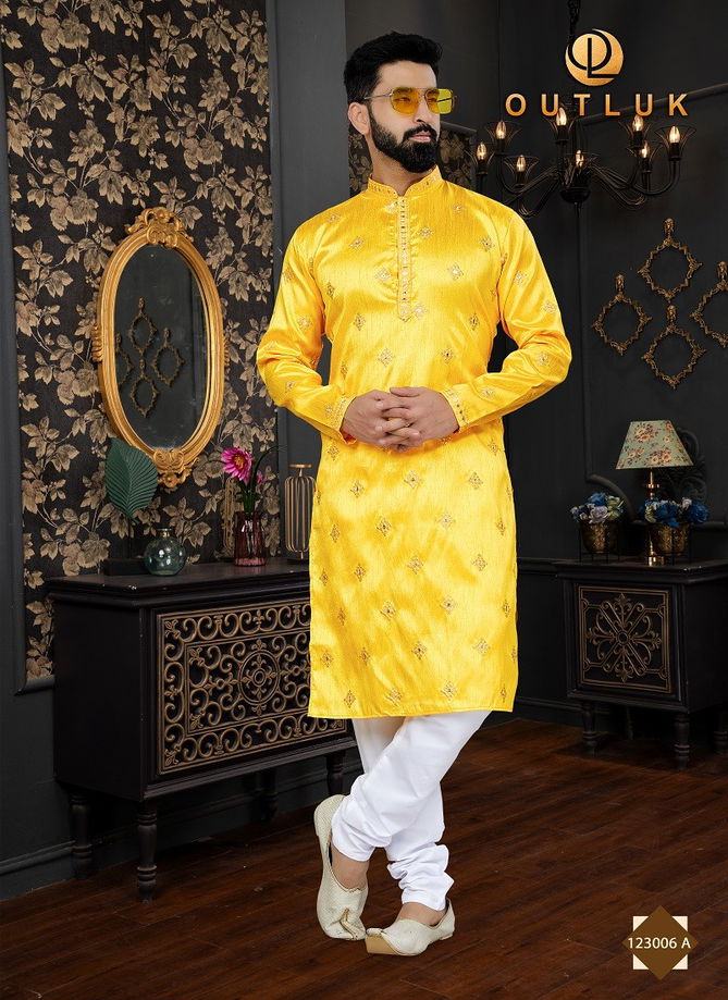 Yellow Colour Outluk Vol 123 A Mens Kurta Pajama Catalog 123006 A