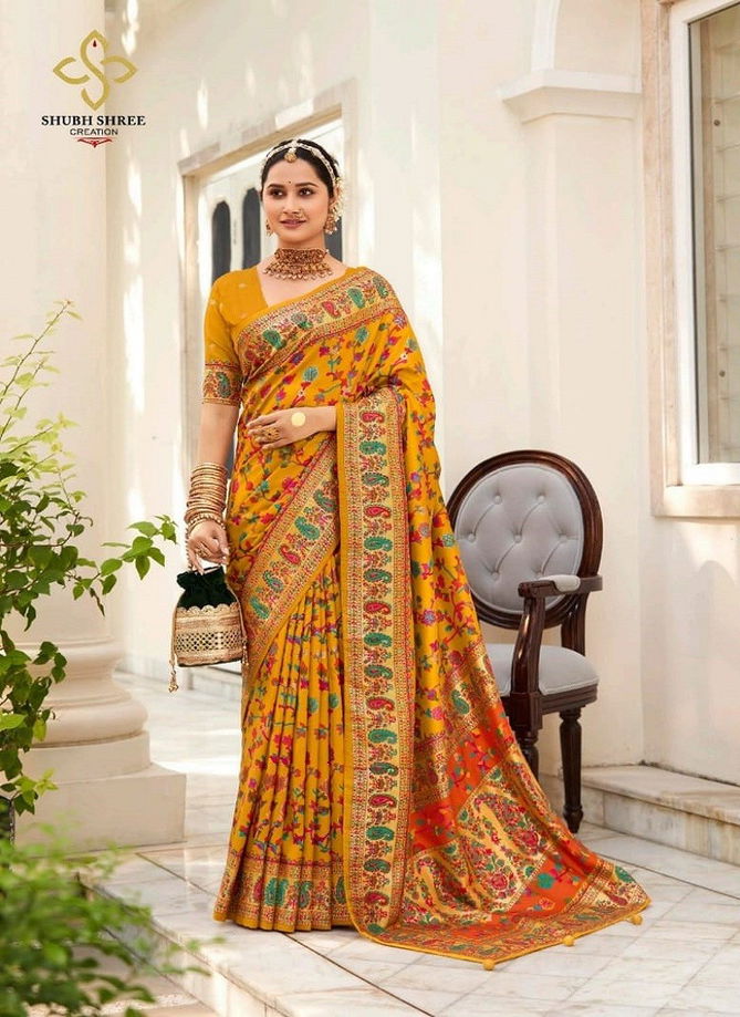 Pashmina By Shubh Shree Velvet Tussar Silk Designer Saree Catalog