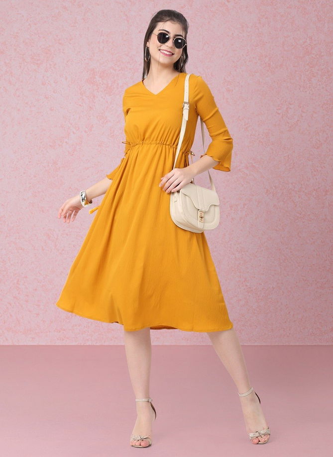 Raisin American Crepe Party Wear Western Midi Dress Catalog