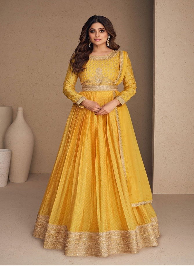 Yellow Colour Rani Sahiba By Aashirvad Gown Catalog 9595