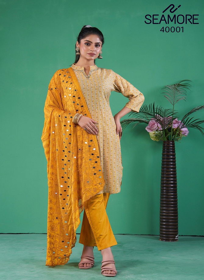 Rim-Zeem By Seamore Cotton Blend Printed Kurti With Bottom Dupatta Suppliers In India