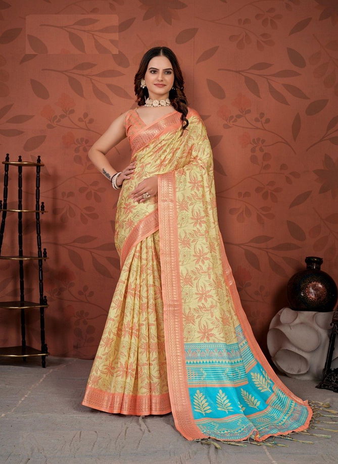 Yellow Colour Sarena By The Fabrica Cotton Saree Catalog 38002