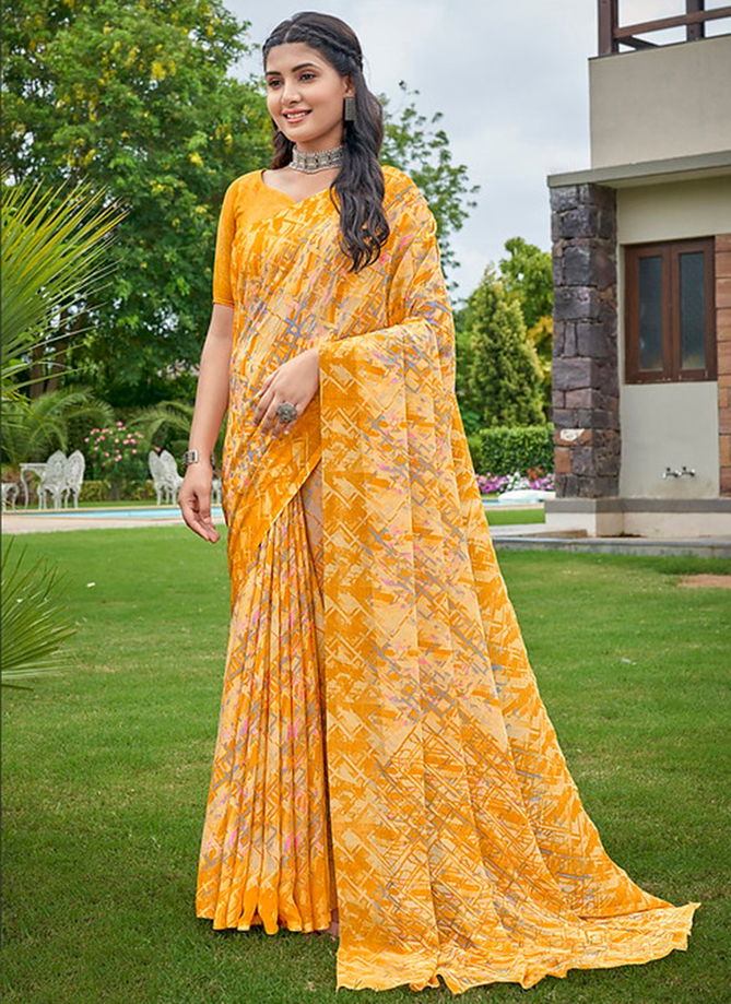 Yellow Colour Star Chiffon 83 Edition Wholesale Chiffon Sarees Catalog 18003 A