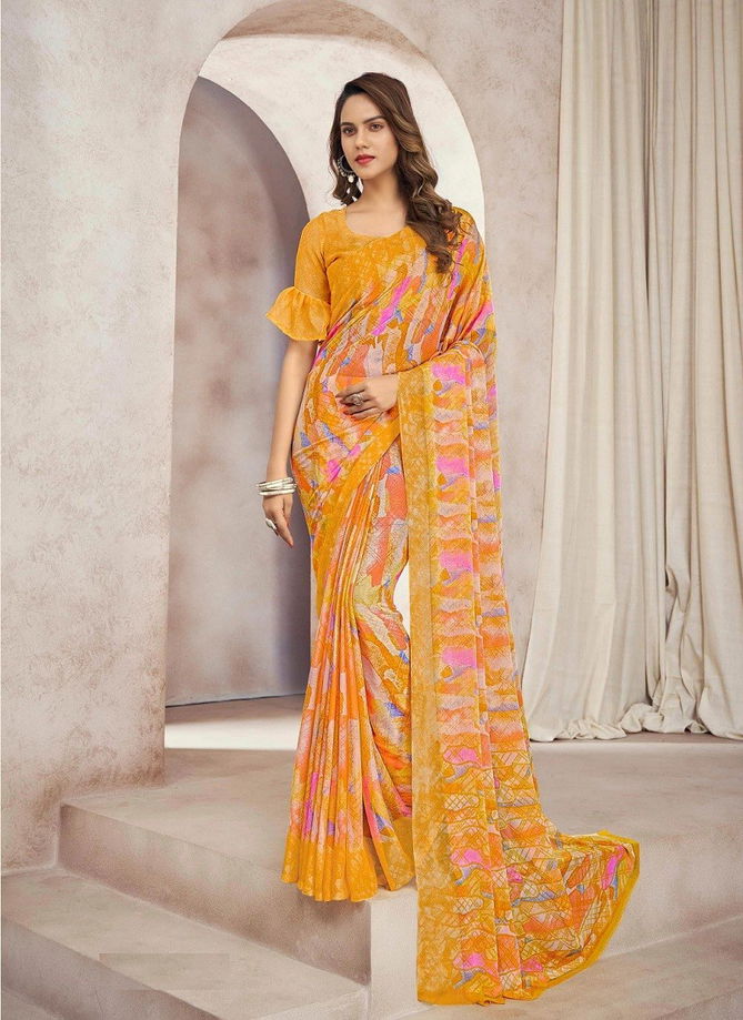 Yellow Colour Star Chiffon 88th Edition By Ruchi Chiffon Saree Catalog 20401 B