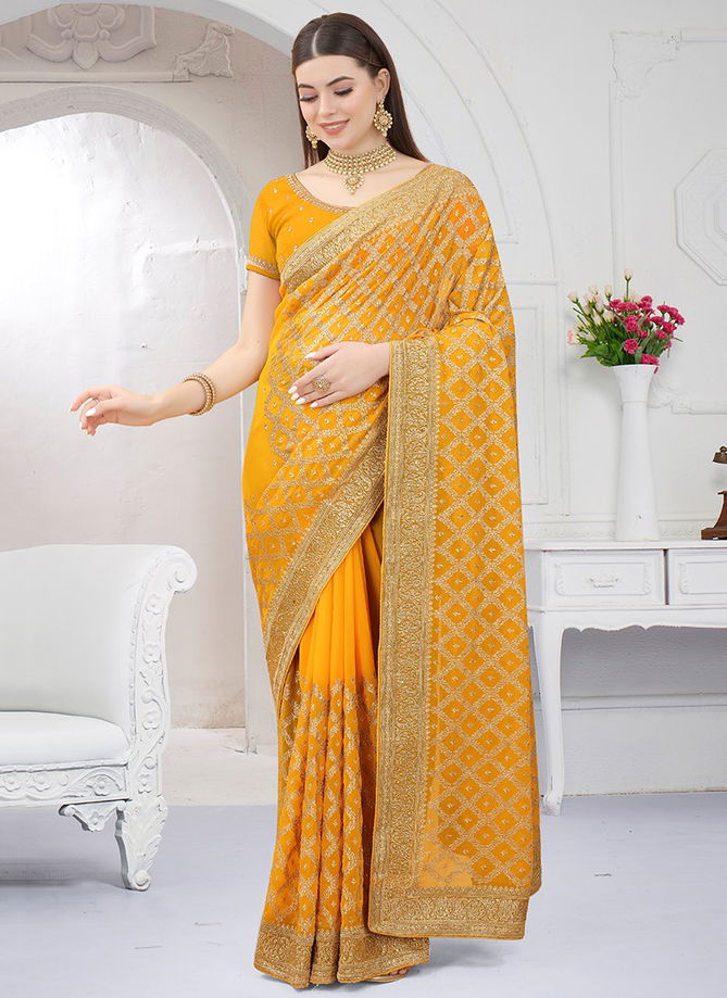 Yellow Colour Versatile Wholesale Designer Georgette Saree Catalog 1537