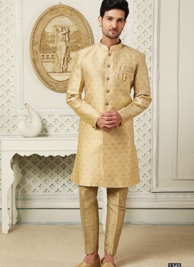 Yellow Colour Wedding Wear Mens Wholesale Indo Western Catalog 1245