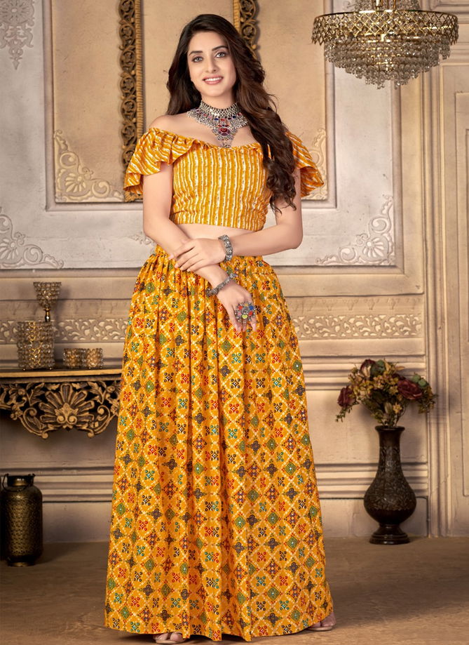 Yellow Colour Zeeya Raas 301 To 304 By Varni Fabrics Indo Western Lehenga Catalog 302