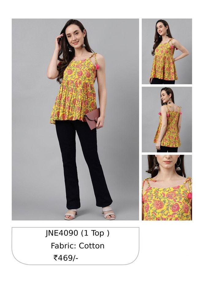 Yellow Janasya Ladies Top Catalog 4090