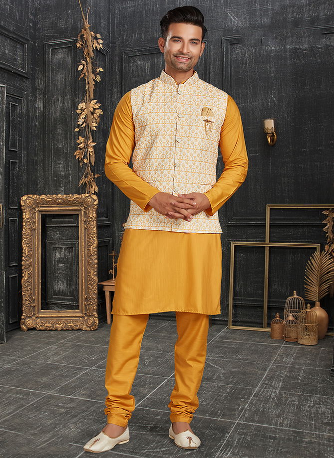 Yellow Outluk Vol 68 A Festive Wear Wholesale Modi Jacket Kurta Pajama 68012 A