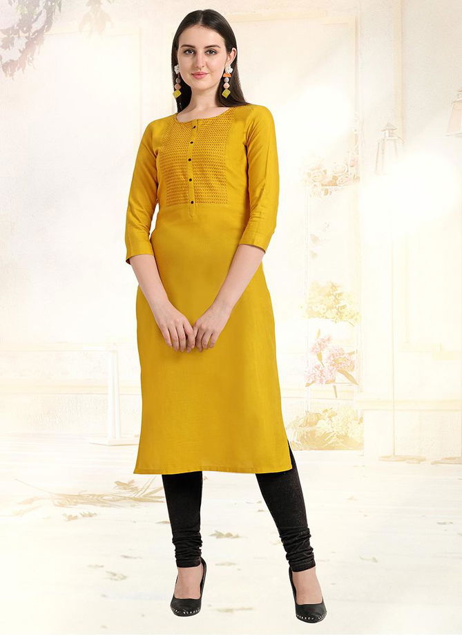 Straight Cut schiffli work Heay Rayon daily wear Designer kurtis Collection