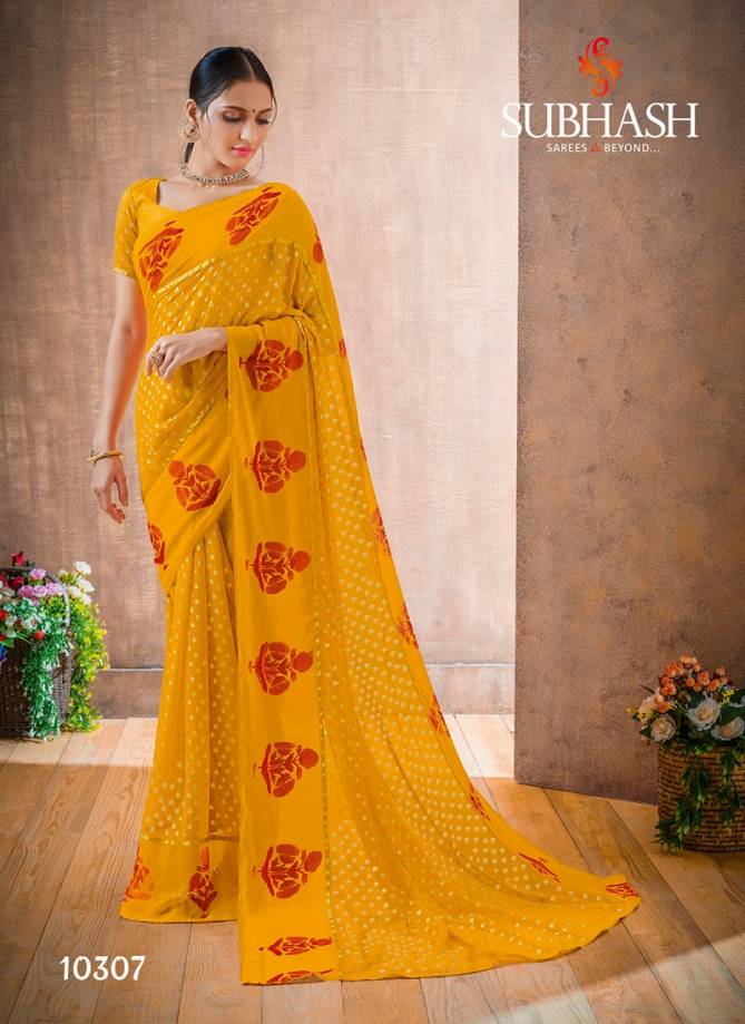 Subhash Georgette Foil Work Saree with Dupian and Brocade Blouse Designer Rich Look Wedding Wear and Party Wear Saree Collections
