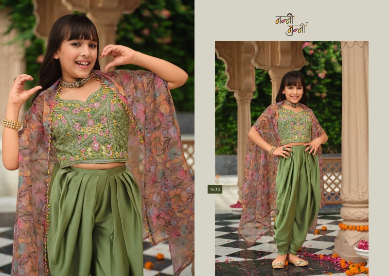 Varnika By Eba Nanni Munni Satin Silk Kids Top Bottom With Shrug