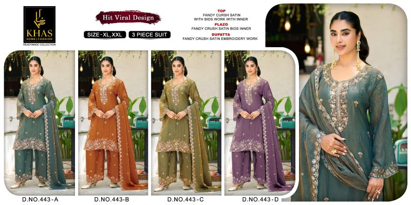 Khas 443 A To D Fandy Crush Satin Readymade Pakistani Suits